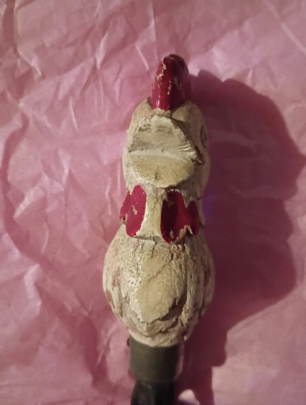 Vintage Rooster Bottle Opener Wooden Chicken Cream and Red